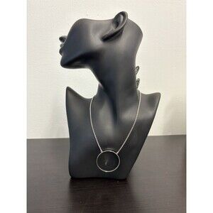 Lele Sadoughi Large Circle Pendant Necklace Silver Tone Modern Minimalist J1